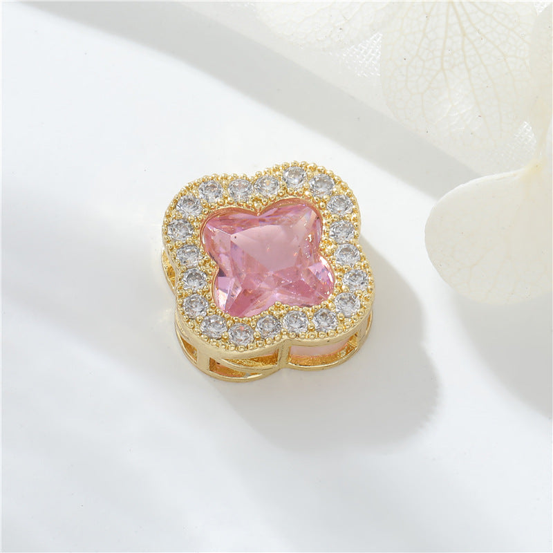 Pendentif à breloque florale 2 lunes orné de strass 14K GF