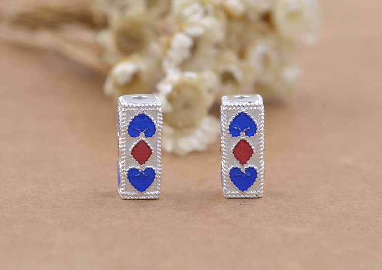 Sterling Silver Enamel Epoxy Heart Cuboid Bead Spacer S925 Finding