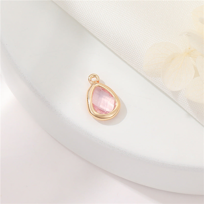 2 Waterdrp Rectangle Charm Pendant Rhinestone Embellished 14K GF