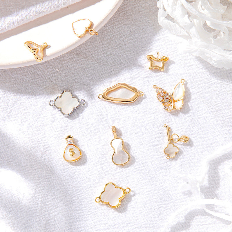 2 coeur étoile sirène queue de baleine violoncelle papillon clé nuage croix pendentif à breloque coquille strass embelli 14K GF