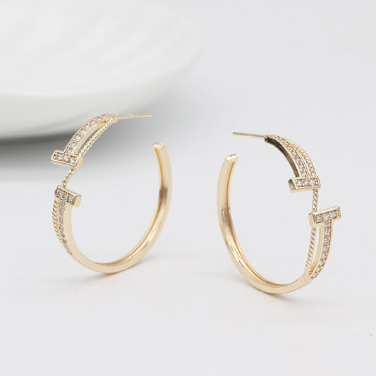 4 boucles d'oreilles demi-cercle double T ornées de strass 14K GF Earing
