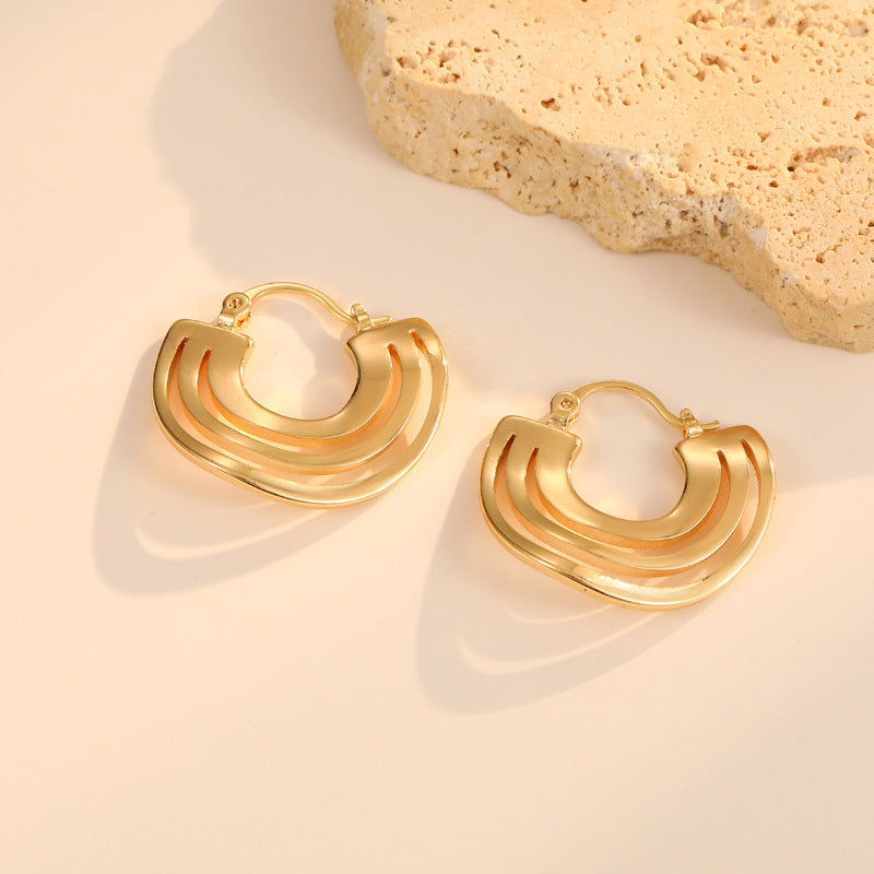 4 Chunky Hammered Piece Hoop Earring 14K GF Earing