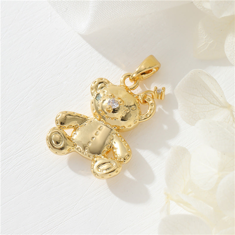 Pendentif à breloque 2 ours orné de strass 14K GF