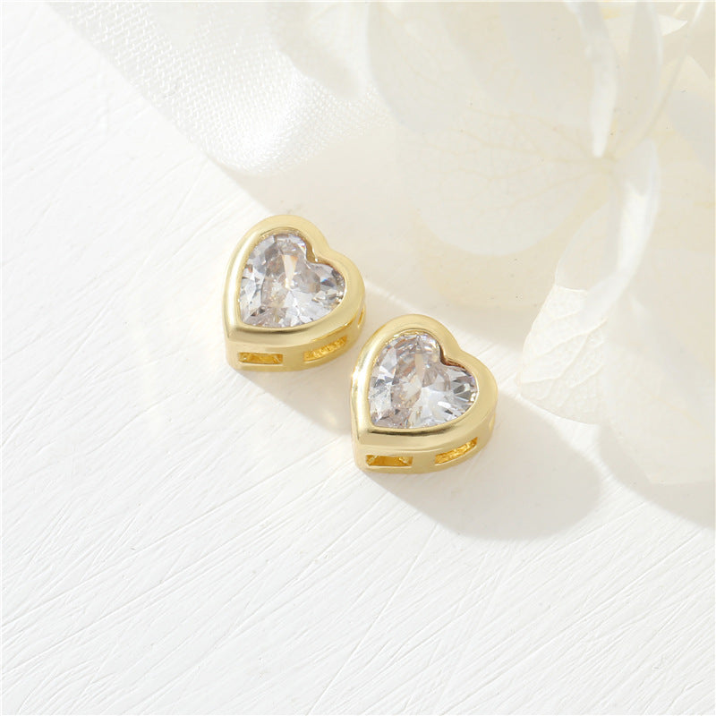 Perle ronde à 2 cœurs 14K GF, breloque strass embellie, entretoise de perles