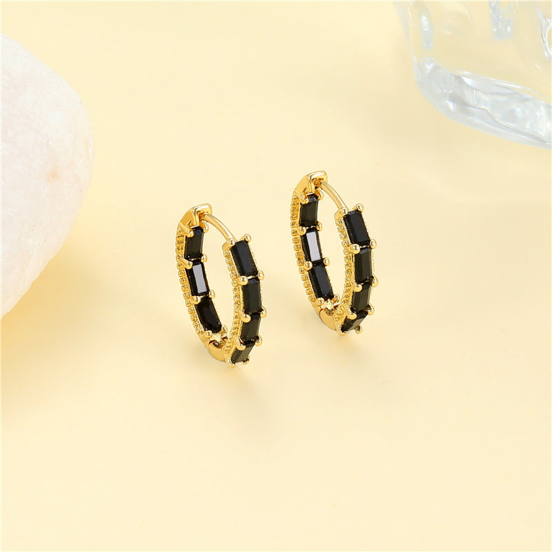 4 boucles d'oreilles rondes créoles rectangulaires ornées de strass 14K GF