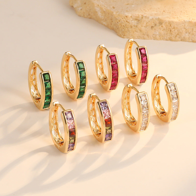 4 Round Hoop Earrings Rhinestone Embellished 14K GF Earing