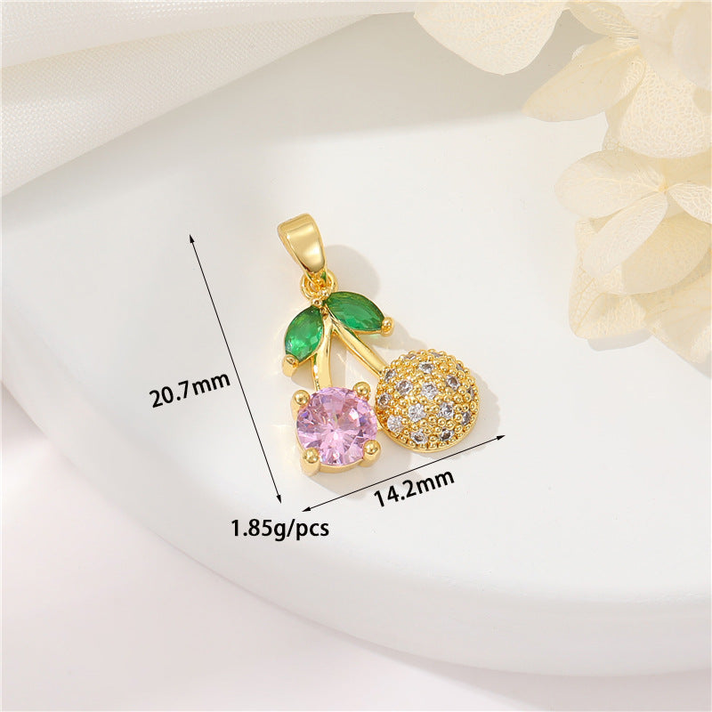 2 pendentifs à breloque en forme d'éventail de papillons floraux de cerise en demi-cercle ornés de strass 14K GF