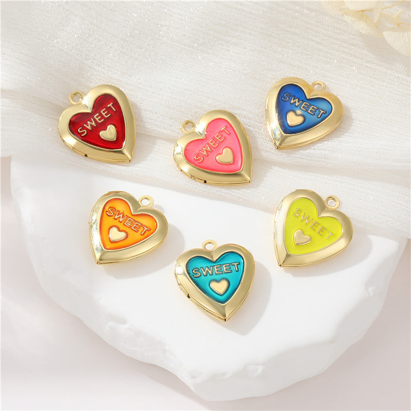 Pendentif à breloque médaillon photo 2 cœurs émail époxy 14K GF