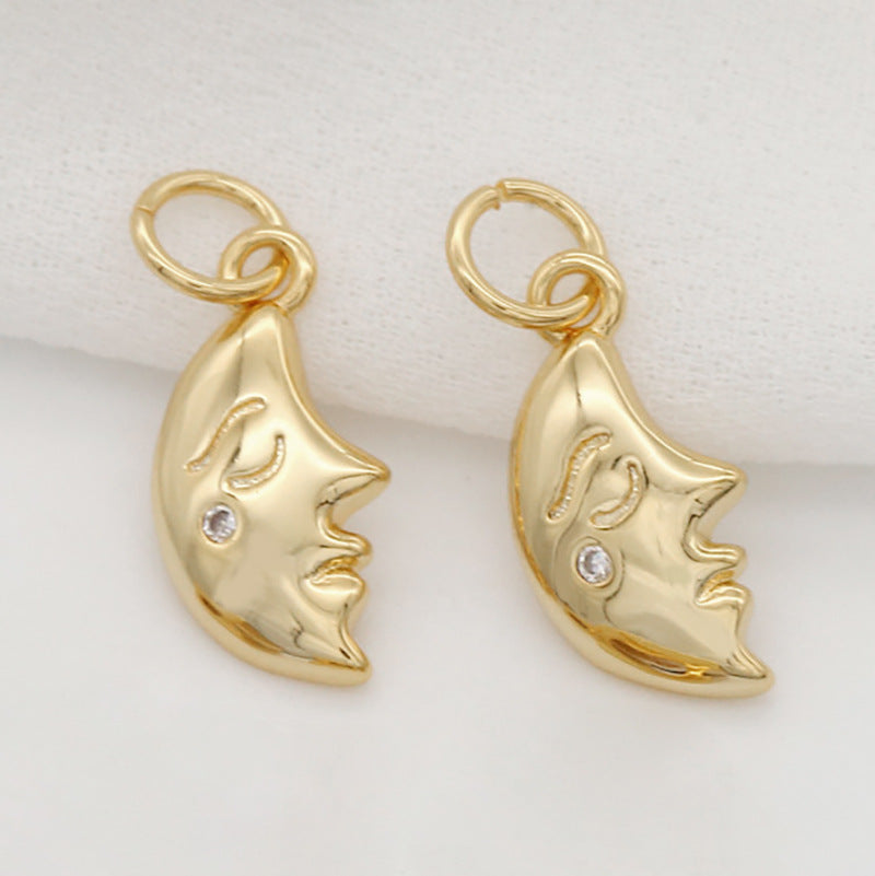 Pendentif à breloque 2 lunes orné de strass 14K GF
