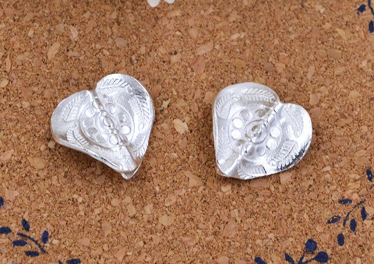 Perle d'espacement en forme de feuille de cœur sculptée en argent sterling S925