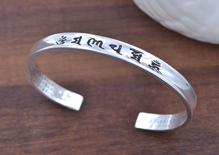 Sterling Silver Open Circle Om Mani Padme Hum Bangle S925 Finding