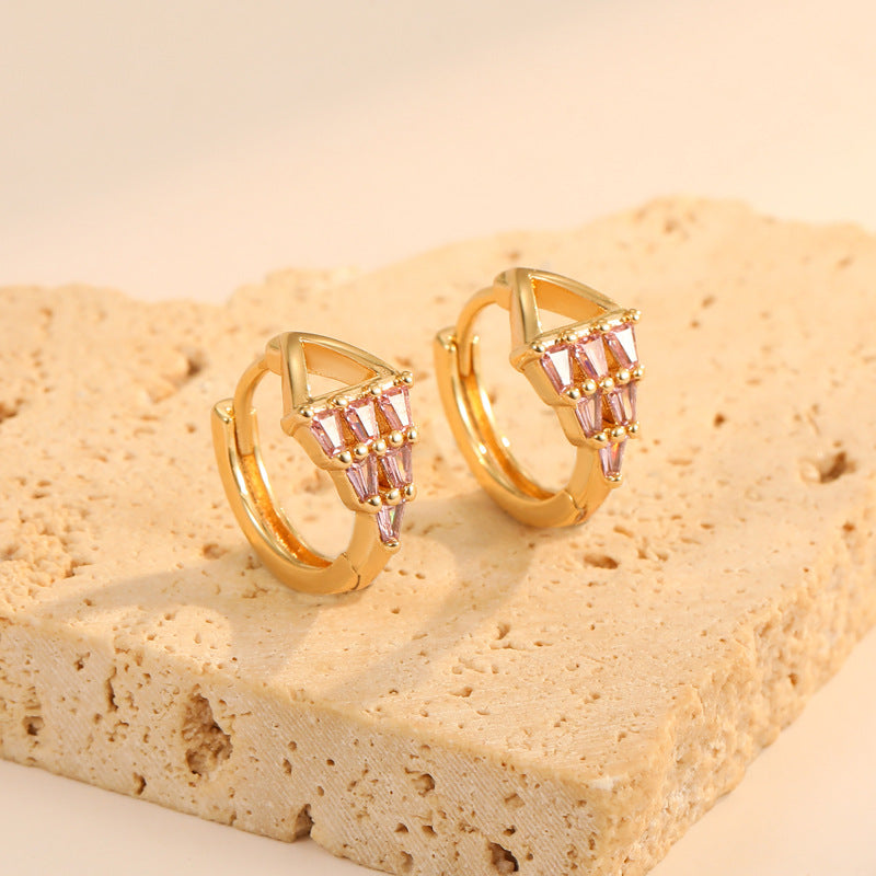 4 boucles d'oreilles triangle créoles trapèze ornées de strass 14K GF