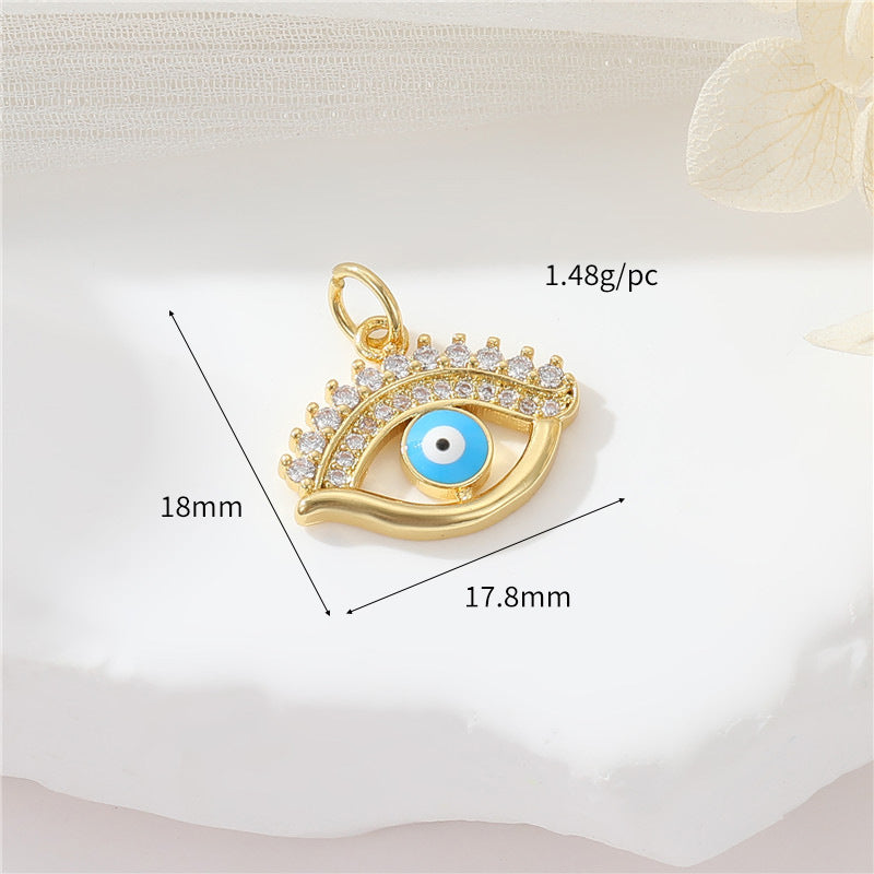 2 Evil Eye Moon Sun Charm Pendentif Émail Epoxy 14K GF Strass Embelli
