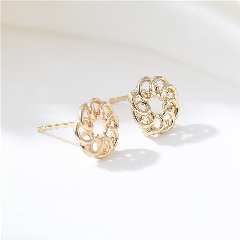 4 boucles d'oreilles à tige florales en cercle ovale avec boucle d'oreille 14K GF