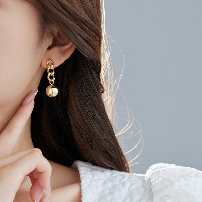 4 Cable Chain Cone Sphere Drop Charm Stud Earrings 14K GF Earing