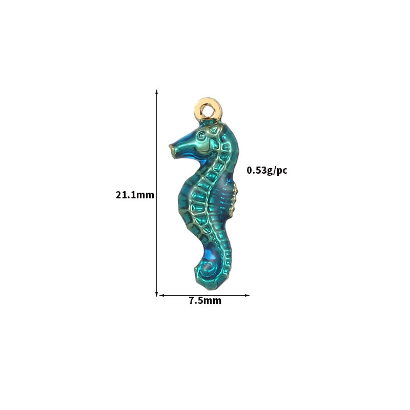 2 Pendentif de charme hippocampe émail époxy 14K GF