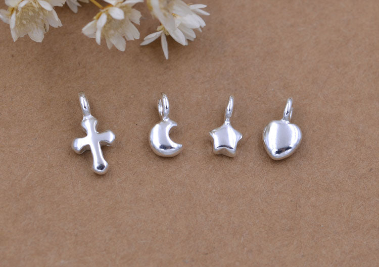 Sterling Silver Tiny Star Moon Heart Cross Charm Pendant S925 Finding