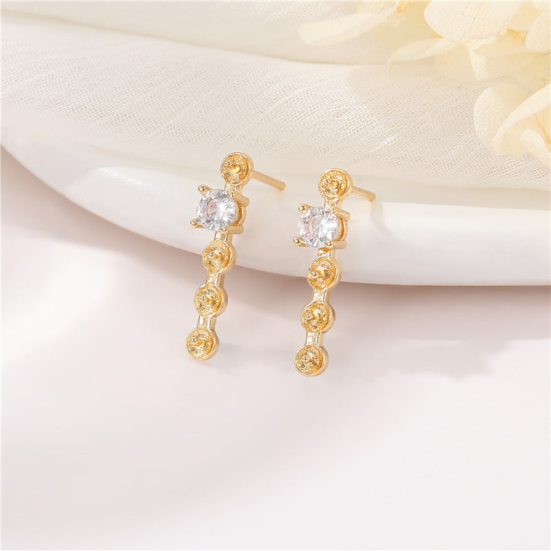 4 Multi Stick Stud Earrings Rhinestone Embellished 14K GF Half Drilled Pearl Bead Blank