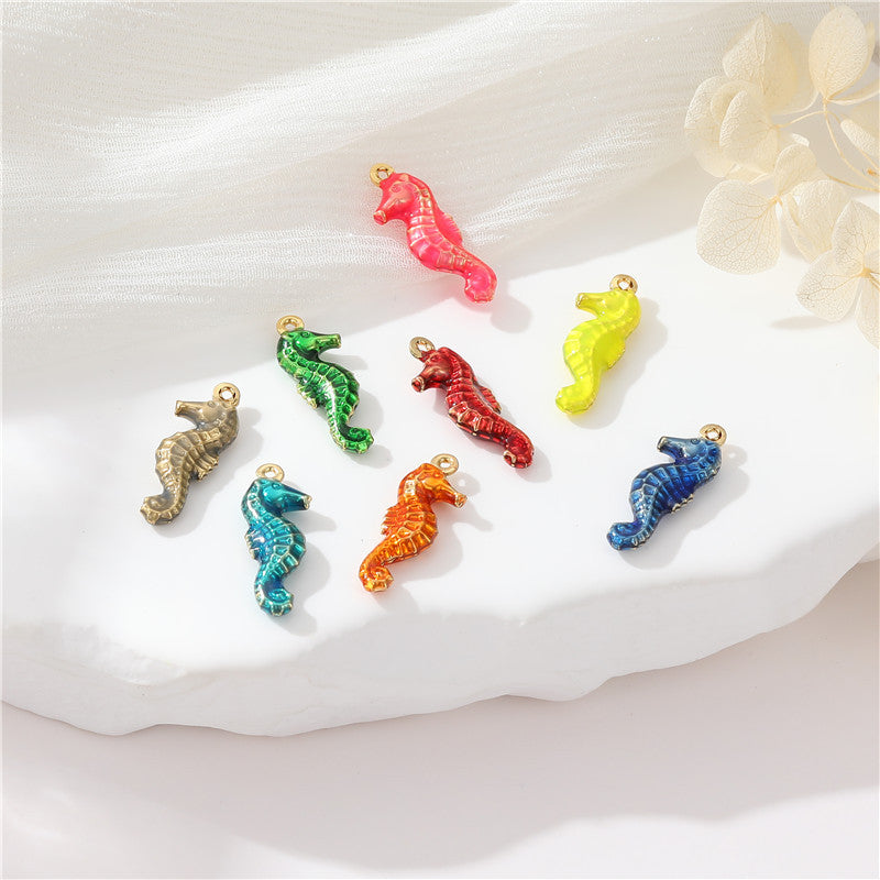 2 Pendentif de charme hippocampe émail époxy 14K GF