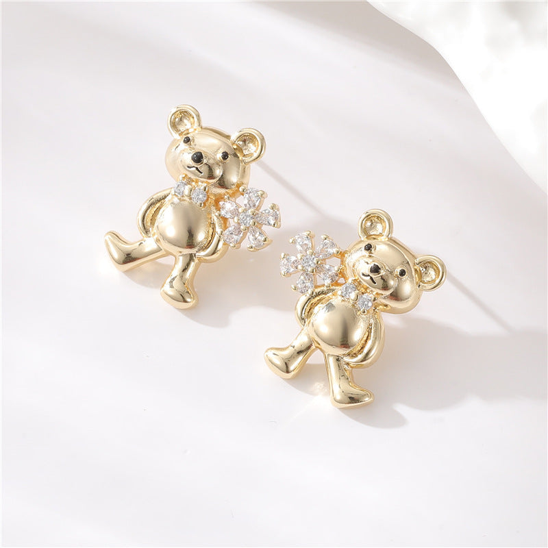 4 boucles d'oreilles ours à tige ornées de strass 14 carats GF