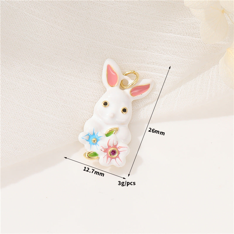 2 Chien Lapin Pigeon Chat Oiseau Charme Pendentif Émail Époxy 14K GF Strass Embelli