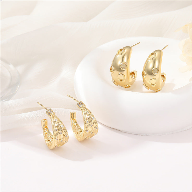 4 boucles d'oreilles à tige épaisses en demi-cercle ornées de strass 14K GF Earing