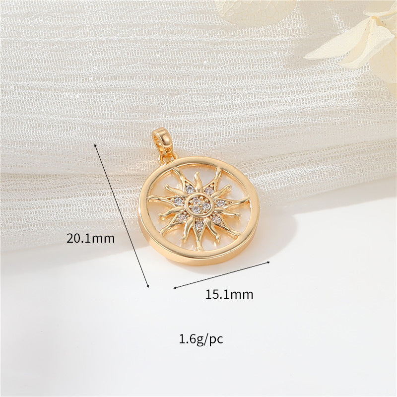 2 pendentif à breloque soleil, lune et étoile, coquille en strass 14K GF ornée