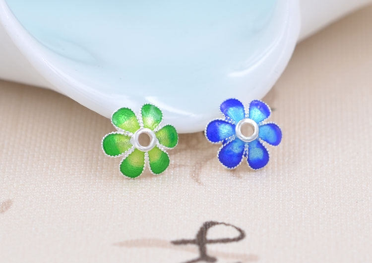 Enamel Epoxy Sterling Silver Floral Bead Cap Cup S925 Finding