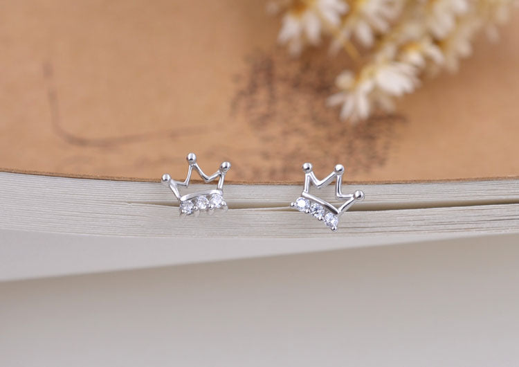Sterling Silver Rhinestone Embellished Triangle Cherry Floral Waterdrop Wave Crown Stud Earrings S925 Finding