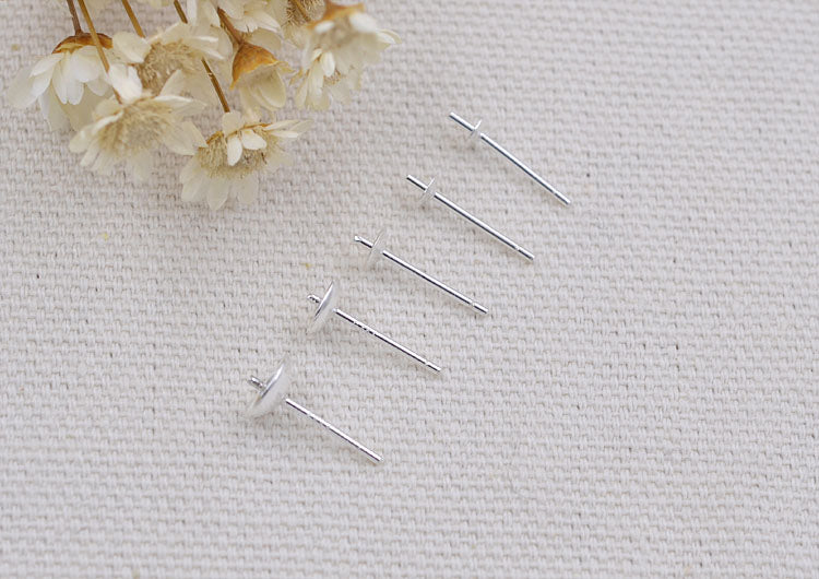 Boucles d'oreilles à tige rondes en argent sterling, perle à moitié percée, découverte S925 vierge