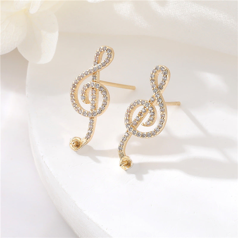 4 boucles d'oreilles papillon, signe de musique florale, lapin, spirale, ornées de strass, 14K GF, boucle d'oreille à moitié percée, perle vierge