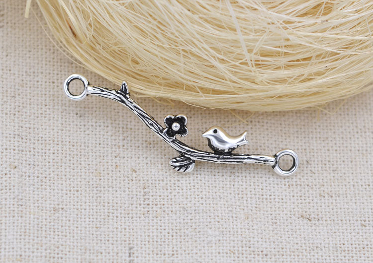 Sterling Silver Double Looped Branch Bowknot Love Rose Charm Connector S925 Finding