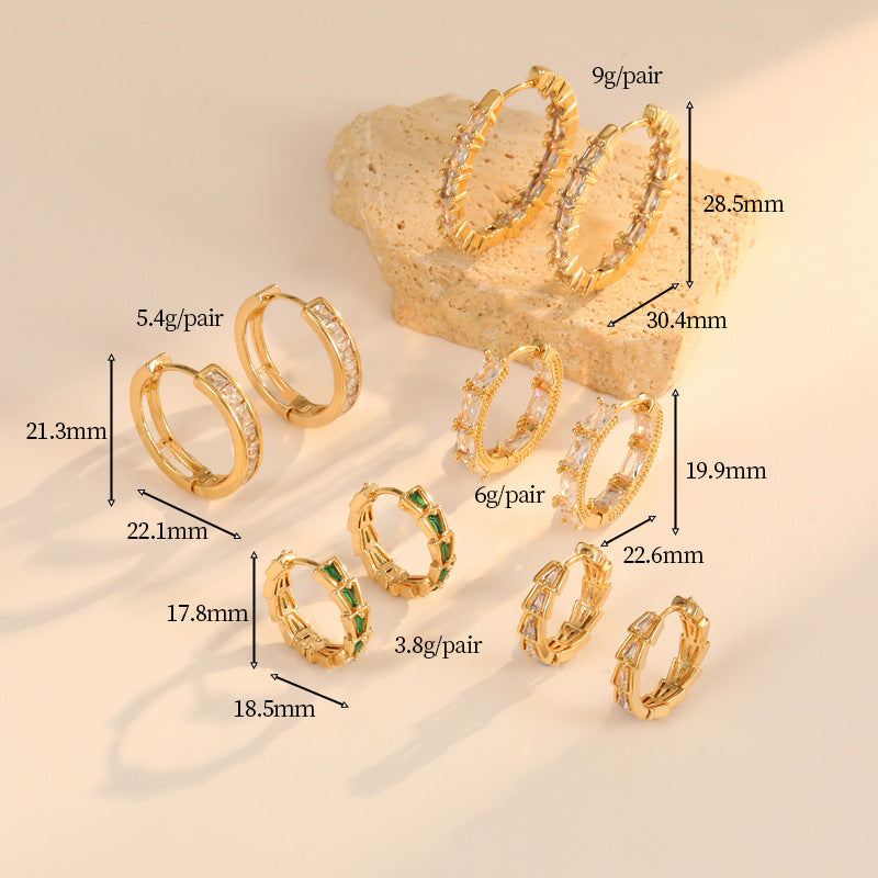 4 boucles d'oreilles rondes trapézoïdales rectangulaires ornées de strass 14K GF