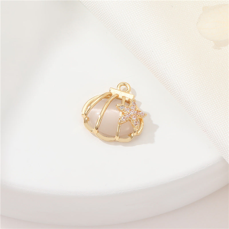2 Lune Lapin Coquille Étoile de Mer Charme Pendentif Résine Strass Embelli 14K GF