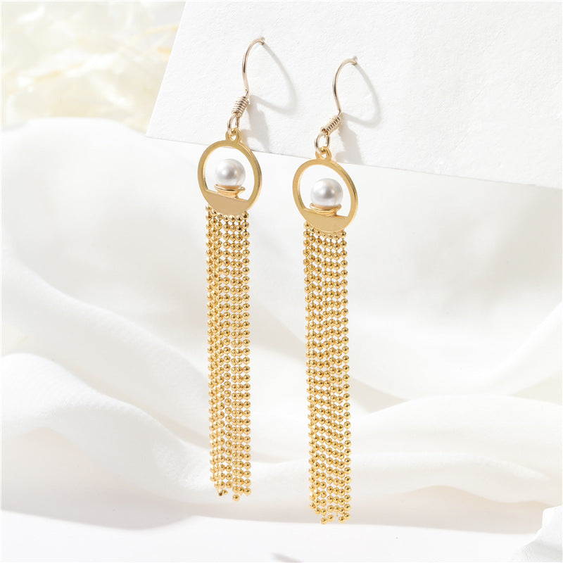 Boucles d'oreilles à crochet et pampilles à 4 chaînes de perles, 14 carats, GF