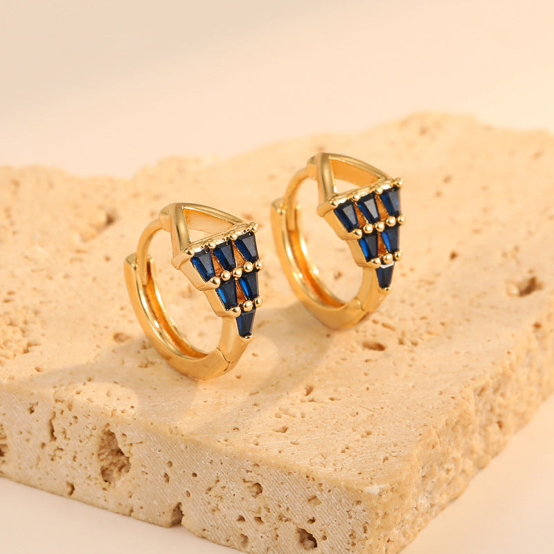 4 boucles d'oreilles triangle créoles trapèze ornées de strass 14K GF