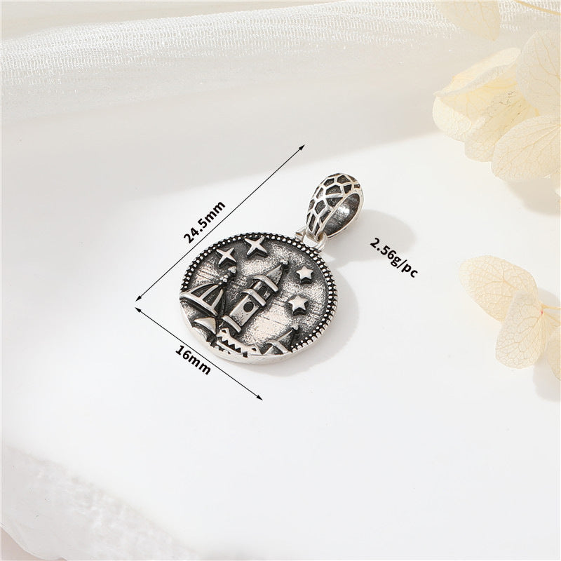 2 Château Couronne Feuille Carré Bateau Charme Pendentif Strass Embelli 14K GF Demi-Percé Perle Perle Vierge