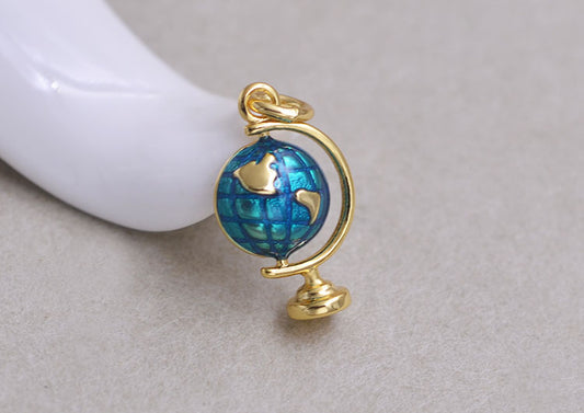 Sterling Silver Enamel Epoxy Globe Charm Pendant S925 Finding