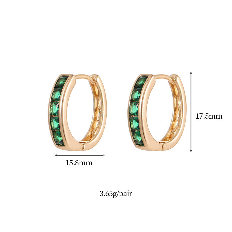 4 Round Hoop Earrings Rhinestone Embellished 14K GF Earing