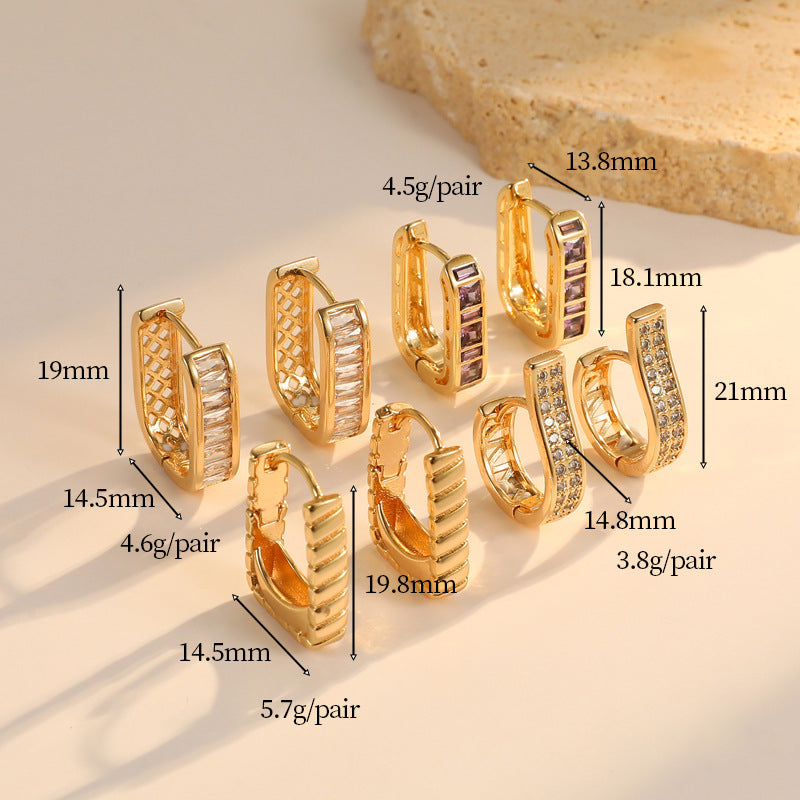 4 boucles d'oreilles créoles oblongues ornées de strass 14K GF Earing