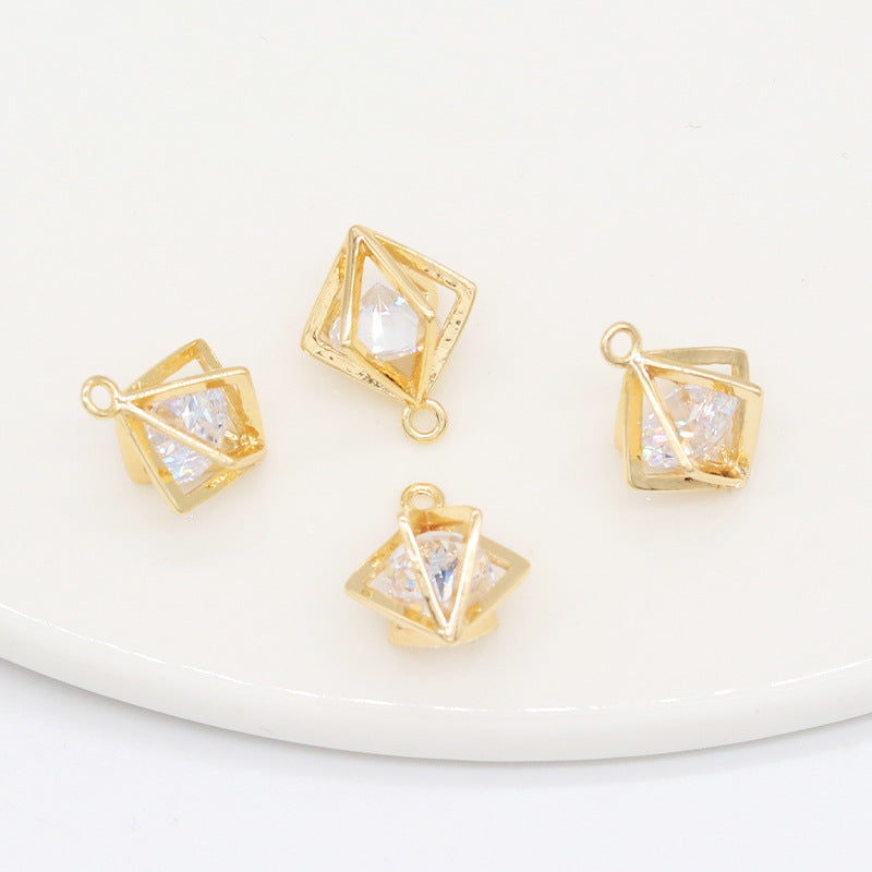 2 Round Diamond Snowflake Floral Charm Pendant Rhinestone Embellished 14K GF