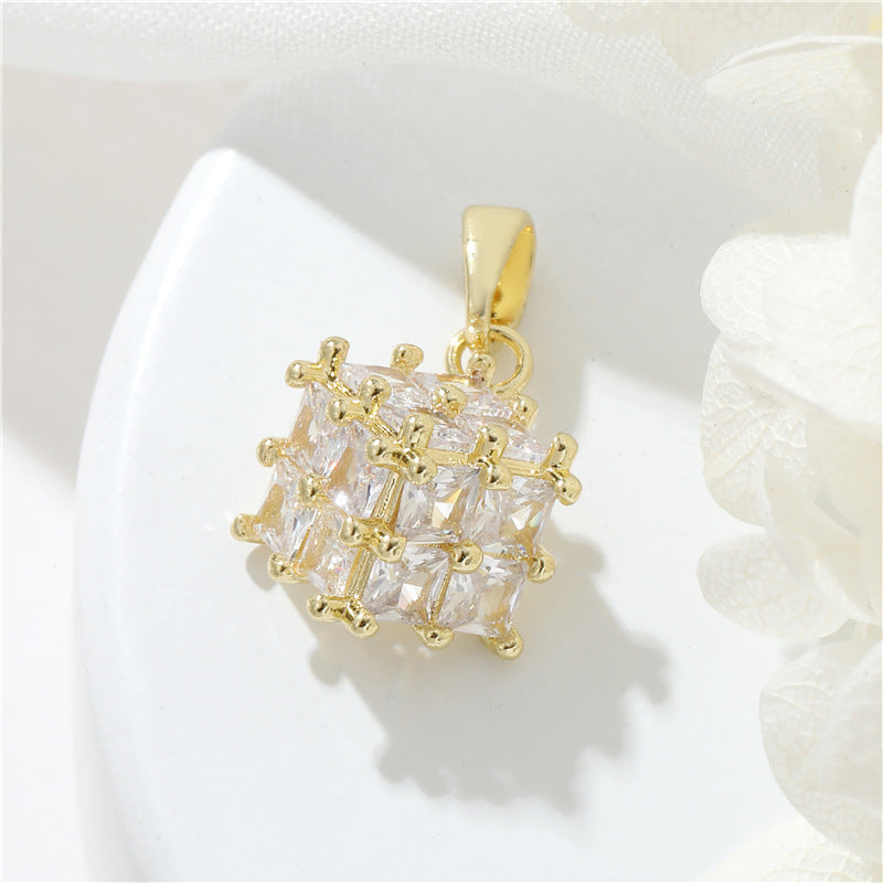 2 pendentif à breloque cube en cloche avec nœud papillon orné de strass 14K GF