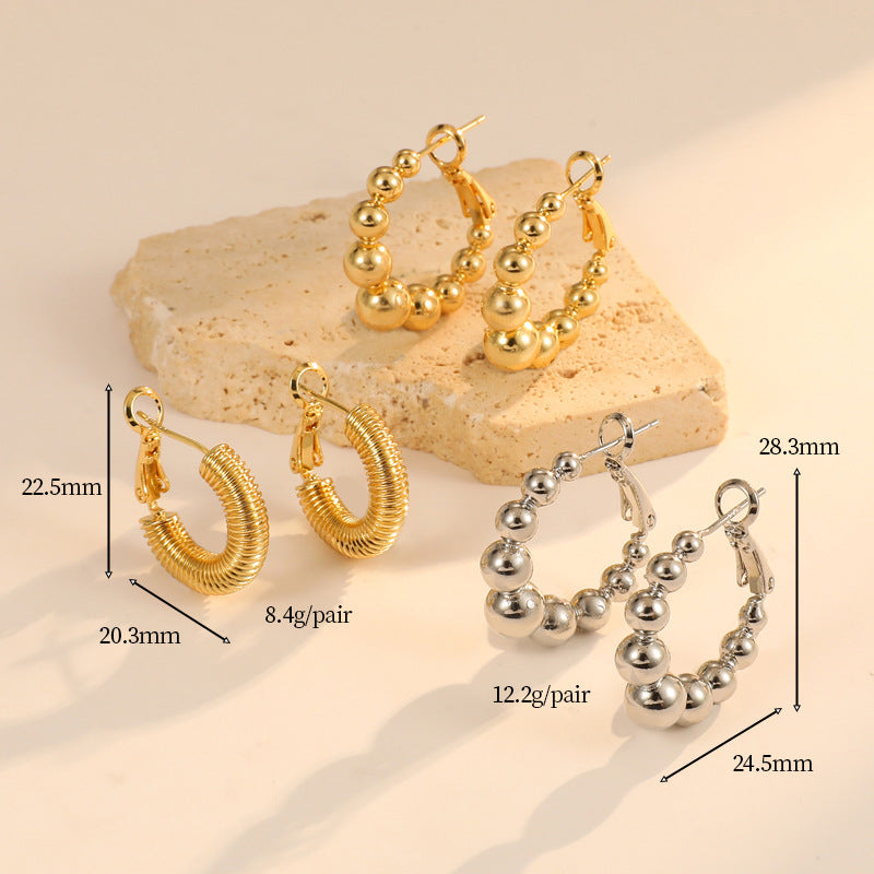 4 Chunky Beaded Twined Round Circle Hoop Earring 14K GF Earing