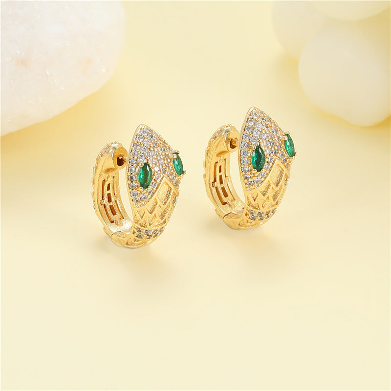 4 boucles d'oreilles créoles serpent ornées de strass 14K GF Earing
