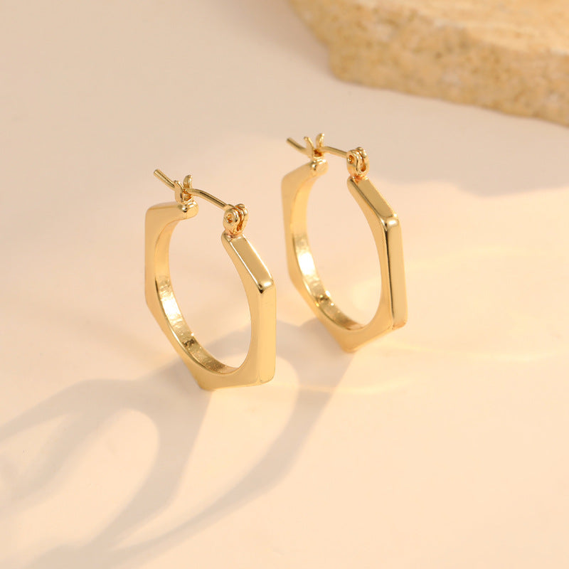 4 Chunky Hexagon Floral Triangle Hoop Earrings 14K GF Earing