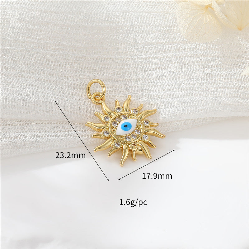 2 Evil Eye Moon Sun Charm Pendentif Émail Epoxy 14K GF Strass Embelli