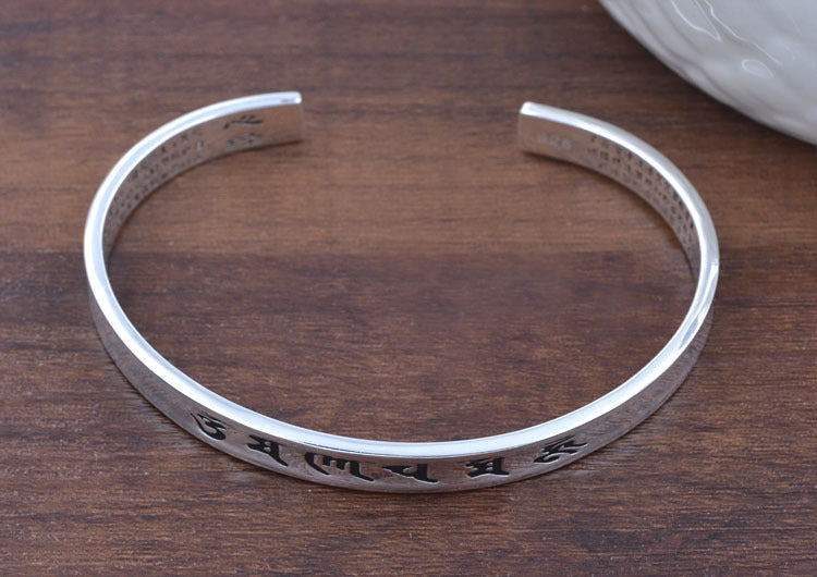 Sterling Silver Open Circle Om Mani Padme Hum Bangle S925 Finding
