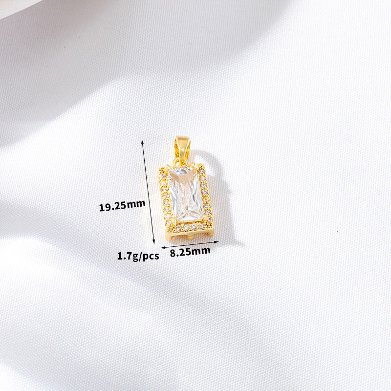 2 Oval Rectangle Charm Pendant Rhinestone Embellished 14K GF