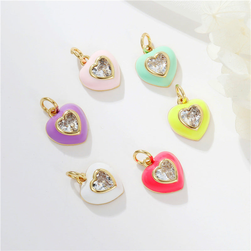 Pendentif à breloque 2 cœurs en émail époxy 14K GF strass embelli