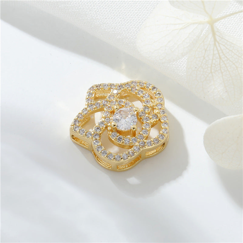 Pendentif à breloque florale 2 lunes orné de strass 14K GF